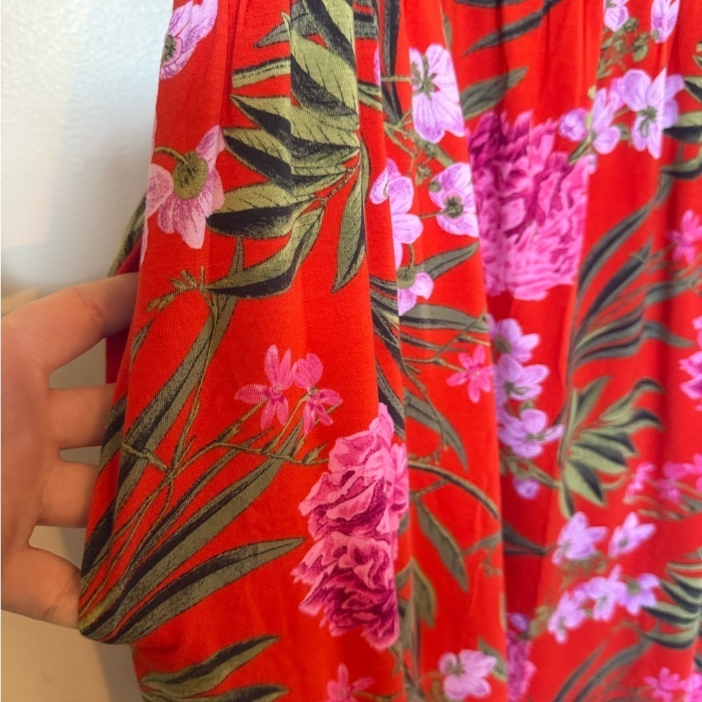 NWT Old Navy Orange & Floral Print Fit & Flare Dress in Size XL - Picture 3 of 8